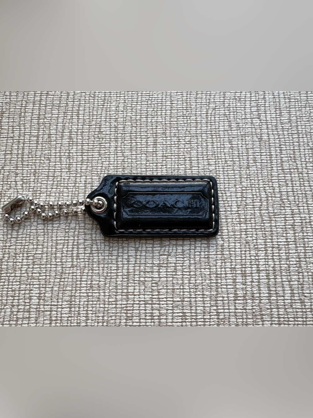 COACH 1.75" Small Black Patent Leather Silver Hang Tag Hangtag Bag Charm Key Fob